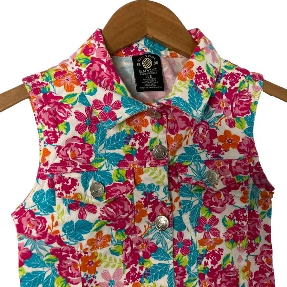 ENYCE New York Floral Cotton Denim Vest Girls' Size 7/8 - Picture 3 of 10